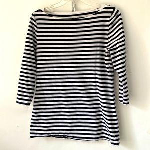 Black and white boat neck Nautical 3/4 length sleeve top